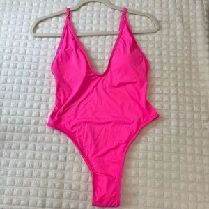 Amazon Pink One Piece Swimsuit with Plunging V-Neck